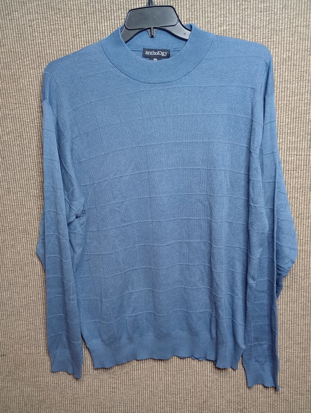 Anthology Sweater Adult XXL Blue Silk Check Long Sleeve Collared Mens